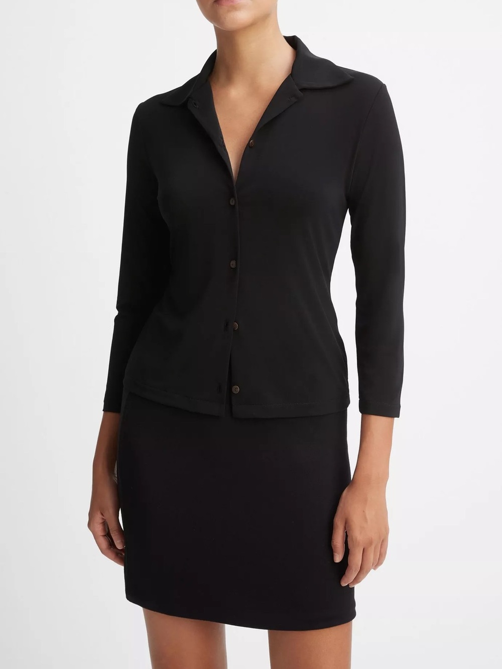 Vince - 3/4 Sleeve Button-Front Polo Collared Women's Top